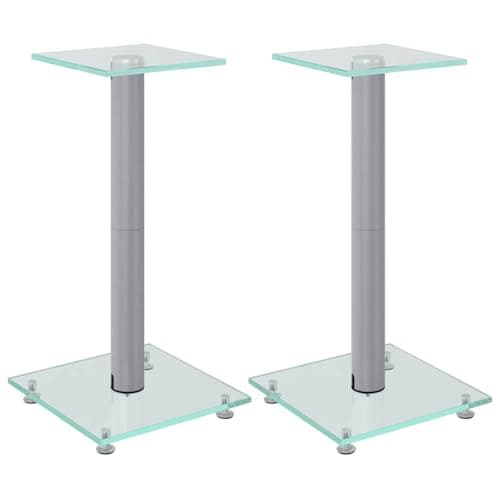 Image of vidaXL Speaker Stands 2 pcs, Floor Stand for Home, Bookshelf Speaker for Studio Monitor, Modern Style, Silver Tempered Glass 1 Pillar Design