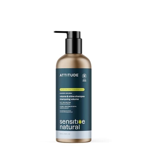 Image of ATTITUDE Extra Gentle Hair Shampoo for Sensitive Dry Scalp, EWG Verified, Soothing Oat, Thin Hair, Naturally Derived Ingredients, Vegan Plant-Based, Unscented, Refillable Aluminum Bottle, 473 mL