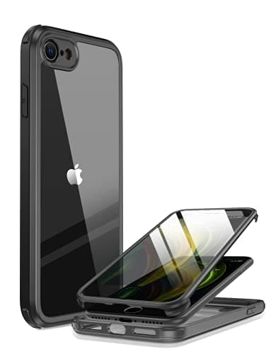Image of iPhone SE 2022 & 2020 Case, iPhone 8 Case [Built-in Glass Screen Protector] Military Grade Full Body 360 Shockproof Stylish Bumper Transparent Back Case Cover for iPhone SE 2020/ iPhone 8 (Black)