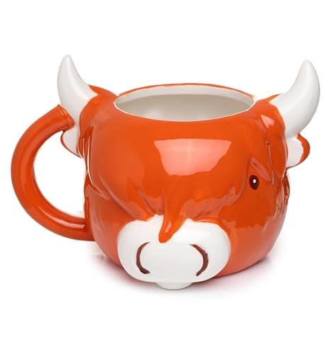 Image of Puckator Highland Coo Cow Head Ceramic Shaped Tea Coffee Mug - Funny Home Accessories - Cute Gifts for Girlfriend - Large Mugs for Men Women Hot Drinks Cute Cups Presents Secret Santa Gift Cup Set