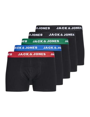 Image of JACK & JONES Boys Jachuey Trunks 5 Pack Noos Jnr Boxer Shorts, Black - Red - Blue - Green, 128 UK