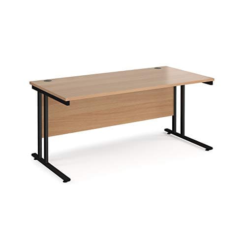 Image of Mr Office Maestro 25 straight desk 800mm deep - black legs, Beech, 1600