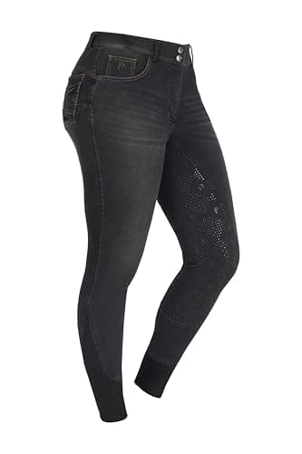 Image of Preto Premium Denim Ladies Horse Riding Breeches Full Seat Silicon Grip Soft Stretchy Equine Equestrian Women Horse Riding Breeches Pants with Pockets