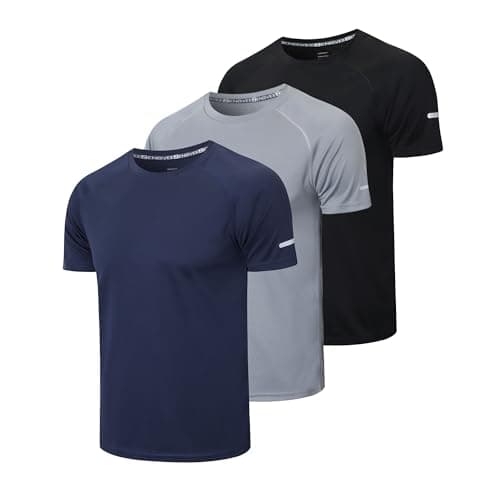 Image of Gaiatiger 3 Pack Mens T-Shirts Quick Dry Running Tops Moisture Wicking Active Athletic Gym Short Sleeve Clothes(520)-Black Grey Nave-M
