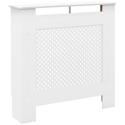 Image of HOMCOM Wooden Radiator Cover Heating Cabinet Modern Home Furniture Grill Style White Painted (Small)