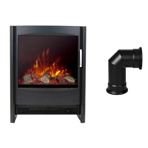 Image of Sureflame Keston Electric Stove/Fireplace – Black Design with Angled Stove Pipe, Realistic LED Flame Effect, 1.8kW Heat Output, Easy Plugin Installation