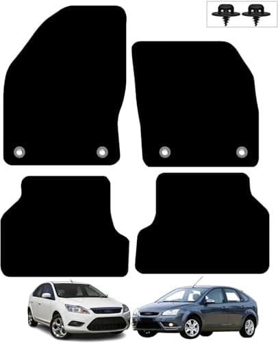 Image of Carsio Carpet Car Mats For Ford Focus MK2 2005 2011 4 Piece Set Tailored Fit Floor Mat Complete Accessory Black Custom Fitted - All Weather, Anti-Slip Backing & Black Trim