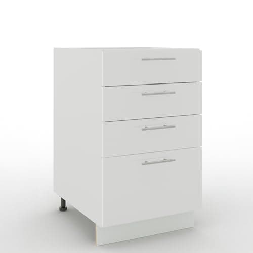Image of JD Greta Adjustable Kitchen Drawer Base Unit - 500mm - Drawer Cabinet with Fronts (No Worktop) - White Gloss