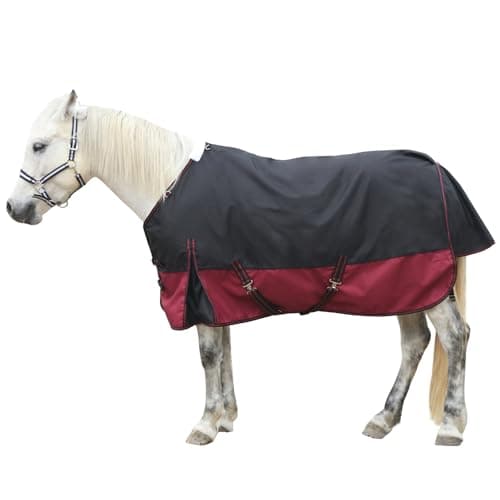 Image of Gallopoff 1200D Ripstop Lightweight No-Fill Turnout Horse Rug, Waterproof & Breathable Standard Neck Outdoor Rain Sheet Black Red, 6'6"