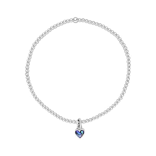 Image of Silverly Sterling Silver Abalone Heart Ball Bead Stretch Bracelet - Stacking Beaded Ball Bracelets for Women - Boho Blue Gemstone Jewellery - Friendship Gift for Her - Beach Accessory