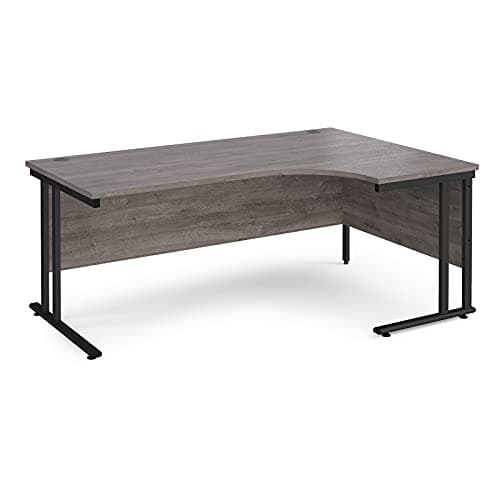 Image of Mr Office Maestro 25 right hand ergonomic desk - black cantilever leg, Grey oak, 1800