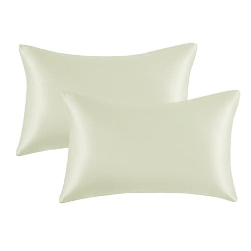 Image of My Home Store Satin Silk Pillow Case 2 Pack - Cream Natural Pillowcase - Standard Size 50x75 cm - Silk Pillowcases for Hair and Skin