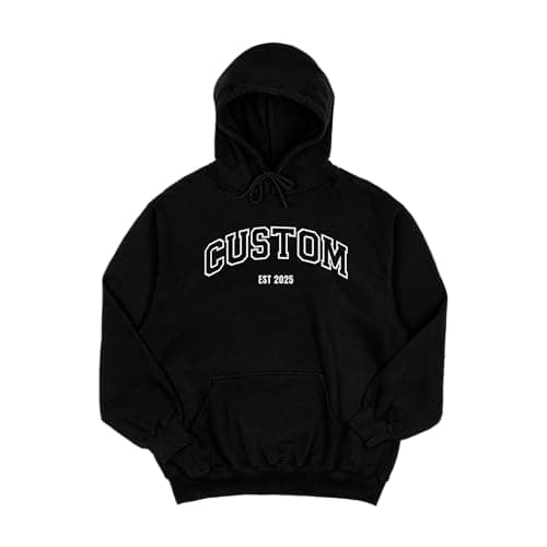 Image of Crafted Memories - Custom Word/Est Date Personalised Hoodie for Women And Men, Custom Valentines Couple Hoodie with Initial on Sleeve, Embroidered Unisex (Standard Hoodie, Deep Black, L)
