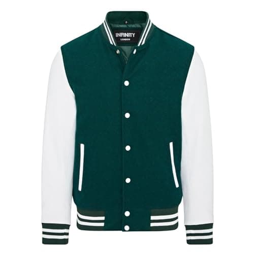 Image of Letterman Baseball Green Wool White Leather Varsity Bomber Jacket