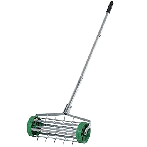 Image of Outsunny Garden Rolling Lawn Aerator Heavy Duty Steel Grass Roller w/Adjustable Handle