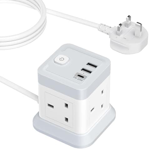 Image of 20W Extension Lead Cube with 3 USB Slots, BEVA 4 Way（3250W）Desktop Power Extension, USB C Fast Charging Power Strip with Multi Socket, 1.5M Extension Cable for Home Office Desk Dorm Travel White