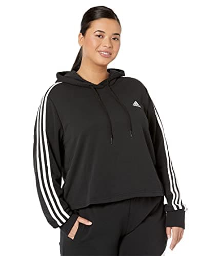 Image of adidas Women's Plus Size Essentials 3-Stripes Cropped Hoodie, Black/White, 2X