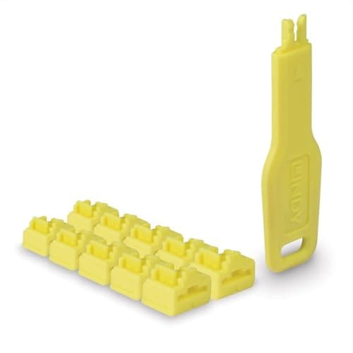 Image of LINDY RJ45 Port Locks (10 Pieces) with Key, Yellow