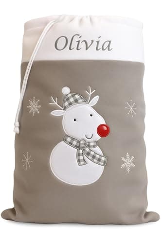 Image of Hoolaroo Personalised Christmas Grey Present Sack Silver Reindeer 70cm