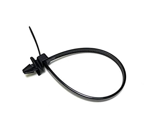Image of On1Shelf® Winged Push-Mount Zip Ties Black 4.8x200mm Pack 10, Nylon 66 Panel Anchor, UL94V-2, Long Harness securing aid, underbody Loom Routing Support