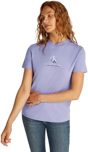 Image of Calvin Klein Women’s Short Sleeve Shadow Graphic Regular Fit T-Shirt, Purple (Persian Violet), XS