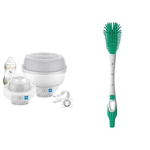 Image of MAM Electric Baby Bottle Steriliser & Express Bottle Warmer; with 6 Functions – Includes 1x 160 ml Easy Start Anti-Colic Bottle & Soft Baby Bottle Brush, Teat Brush with Hanging Hole for Easy Storage