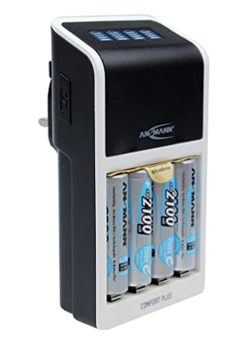 Image of ANSMANN Comfort Plus AA, AAA & 9V Battery Charger For NiMH NiCd Rechargeable Batteries with UK 3-Pin Plug & 4 x AA 2100mAh Batteries| Quick Charging with Rapid Capacity Testing - 3 Yr Warranty