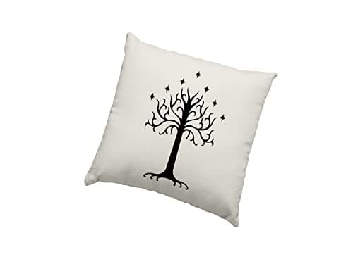 Image of HotScamp The Rings Cushion Cover - White Tree of Gondor Scatter Cushion Home Accessory Pillow Bedroom Fantasy Story Movie TV - Natural Canvas 40x40cm