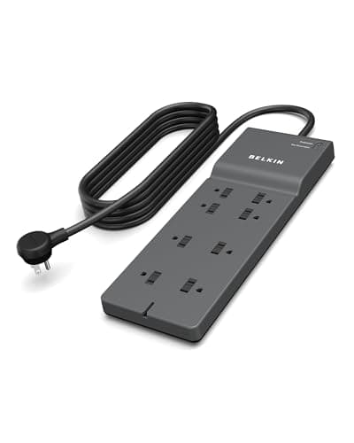 Image of Belkin 8-Outlet Surge Protector w/ 8 AC Outlets & 8ft Long Flat Plug, UL-listed Heavy-Duty Extension Cord for Home, Office, Travel, Computer Desktop, Laptop, Phone Charger - 2,500 Joules of Protection