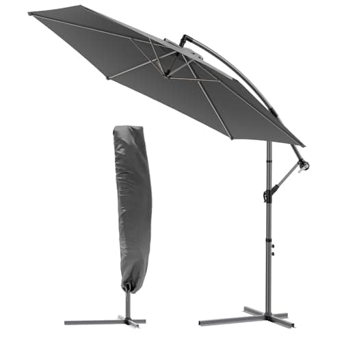 Image of VOUNOT® 3m Cantilever Garden Parasol, Banana Patio Umbrella with Crank Handle and Tilt for Outdoor Sun Shade, Grey