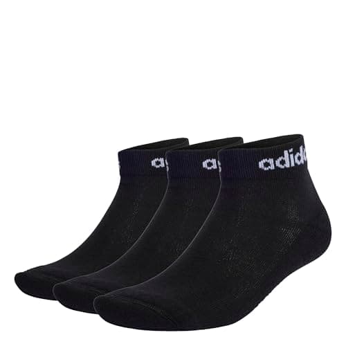 Image of adidas Unisex Think Linear Ankle Socks 3 Pairs, Black/White, 10.5-12.5