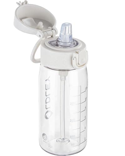 Image of OLDLEY Kids Water Bottles with Straw 420ml/14oz BPA Free Tritan Water Bottle with Handle Leakproof Time Marker School Sports Drinking Bottle for Toddler Boys Girls (Transparent)
