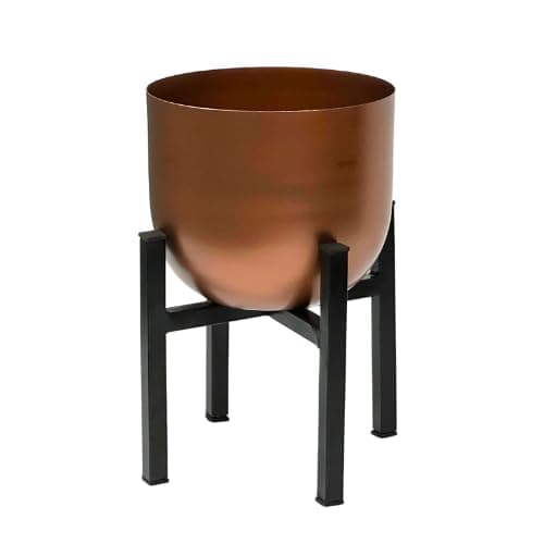 Image of Large Versatile Metal Table Top Planter With Reversible Stand Plant Pot for Indoor/Outdoor Flower pot Plant Herb | Garden Container | Organizer decor (Bronze/Copper Colour with Black Stand)