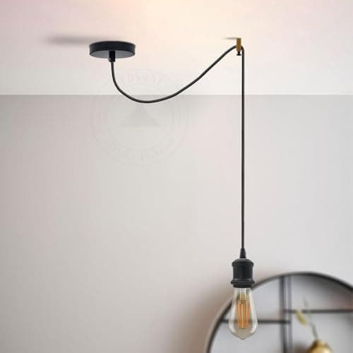 Image of LEDSone E27 Pendant Light Kit with 2m Adjustable Braided Cable – Industrial Vintage Ceiling Hanging Light for Kitchen Island Dining Room Bedroom Bar Lighting