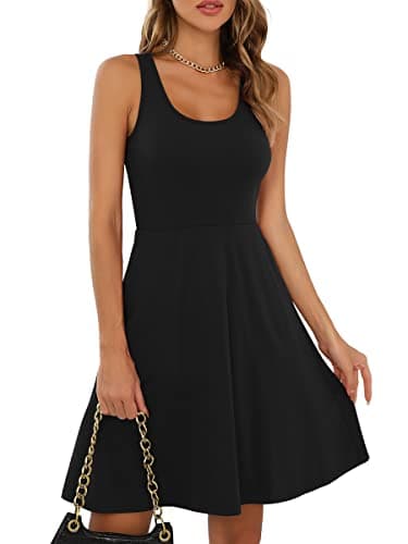 Image of Missufe Women's Summer Dress Mini Dress Rockabilly Casual Dress Skater Dress Short Tank Dresses, Black, XXL