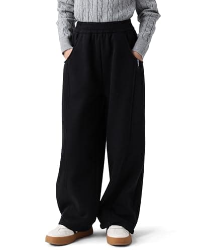 Image of KAKU NANU Girls School Trousers Black Generous Fit Elastic Waist Wide Leg Trousers Girls Black Tracksuit Bottoms 5 6 Years