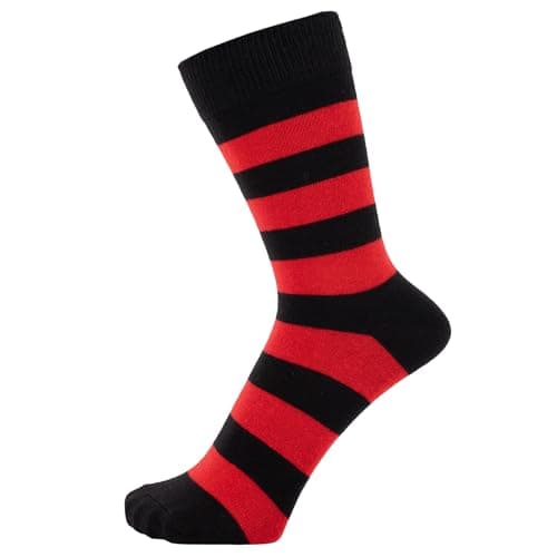 Image of ZAKIRA Combed Cotton Dress Socks - Striped Business Crew Socks for Men & Women, Soft Breathable Cotton, 6-10 (UK), Red/Black