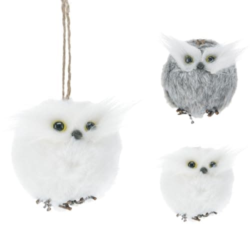 Image of Fluffy Owl Christmas Tree Bauble | Woodland Bird Ornament with Feathered Texture | Hanging Decoration for Nature-Themed Festive Trees - 6cm ~ Colour Varies