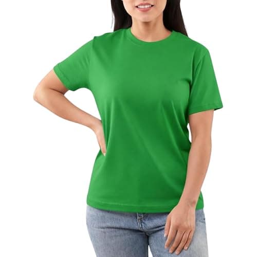 Image of Veesori Women’s 100% Cotton T-Shirt – Premium Soft Breathable Short Sleeve Crew Neck Plain Basic Tee, Casual Lightweight Everyday Top, Regular Fit Summer Essential, UK S-XL Kelly Green