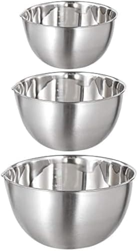 Image of Mixing Bowls 3 Pieces Mixing Bowl Set Stainless Steel Mixing Bowl with Spout Metal Cooking Baking Bowl for Preparing Serving Nesting Bowl Dishwasher Safe 1.5L/ 3L/ 5L
