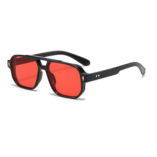 Image of YAMEIZE Retro Pilot Double Bridge Rectangle - Sunglasses for Women Men Classic Style Square Vintage Eyewear UV400 Protection Driving Outdoor