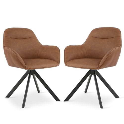 Image of Goeurvant Swivel Dining Chairs Set of 2 PU Leather Armchair for Living Room Upholstered Kitchen Chairs, Brown