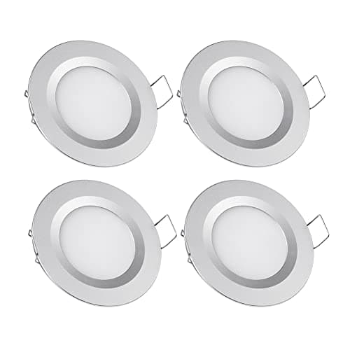 Image of acegoo Motorhome Boat 12V Downlights 4 x LED Recessed Ceiling Lights, 3W 6400K Dimmable Full Aluminum for Caravan Campervan Kitchen Cabinet, Super Slim Panel Lights, Cool White(Silver)