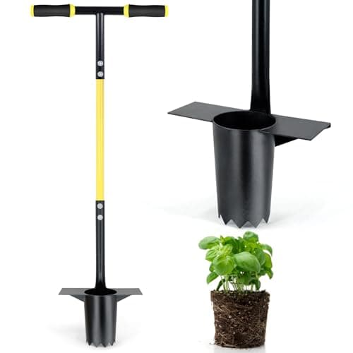 Image of Jardineer Bulb Planter Tool Long Handle, Heavy Duty Stainless Steel Garden Transplanter with Ergonomic Handle, Ideal for Planting Bulbs, Seedlings, Flowers & Vegetables, Durable Gardening Hand Tool