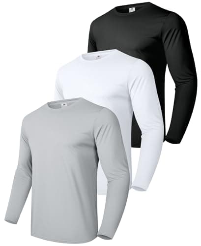 Image of Boyzn Men's 3 Pack Men's Cotton Long Sleeve T-Shirt Loose Fit UPF 50+ Running Fishing Hiking Shirt Black/White/Grey-3P07-L