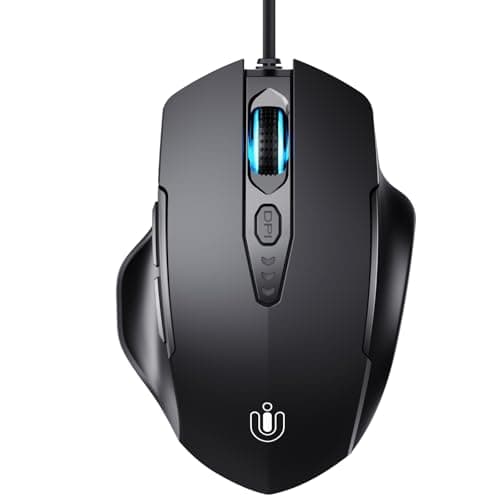 Image of Uineer Wired Mouse, 6 Programmable Buttons, Ergonomic USB Mouse for Laptop and PC, 7200 DPI High-Precision Optical Sensor, 1.5m Long Cable, Plug & Play for Home Office, School & Gaming, Matte Black