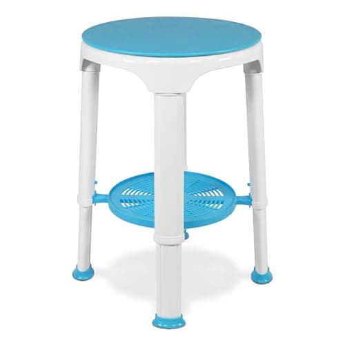 Image of Aidapt Round Shower Stool with Rotating Seat and Storage Shelf.Non-slip Feet,Lightweight Plastic,Compact Space Saver,Height Adjustable,Elderly,Disabled,Pregnancy,Easy Assembly No Tools Required