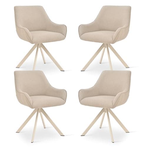 Image of Goeurvant Swivel Dining Chairs Set of 4 with Armrests,360° Swivel Upholstered Chairs,Modern Linen Rotary Chair,Kitchen Chair with Metal Frame and Backrest for Dining Room,Living Room,Office, Beige Leg