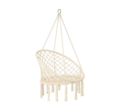Image of Beige Hammock Chair Macrame Swing,Hanging Cotton Rope Swing Chair, Comfortable Sturdy Hanging Chairs for Indoor, Outdoor, Home, Patio, Yard, Garden,Max Weight: 120KG