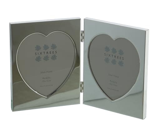 Image of Sixtrees Romeo 2-000-46D Heart Shaped Silver plated double folding 4 x 6 inch photo frame.
